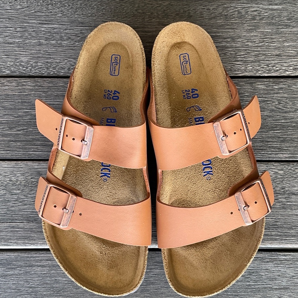 Birkenstock Arizona Light Brown Double Strap Sandals 40 with soft footbed